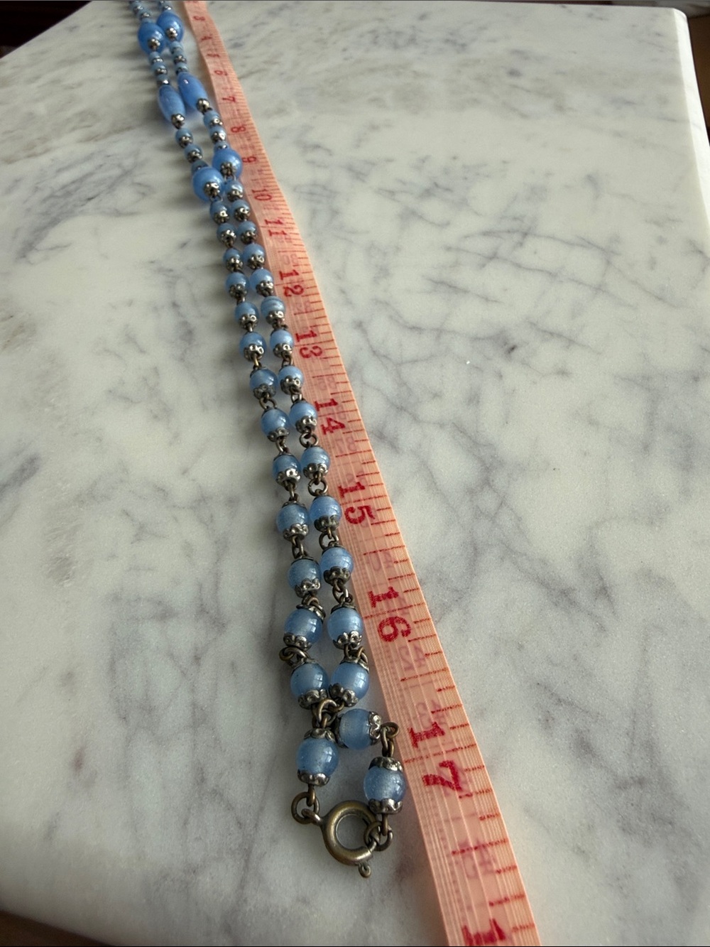 Vintage blue Czech 1920s art deco glass rosary bead necklace jewelry Sezane Doen - Picture 5 of 5